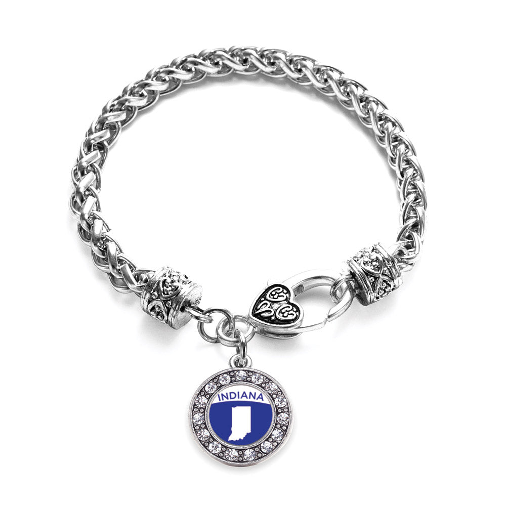 Silver Indiana Outline Circle Charm Braided Bracelet