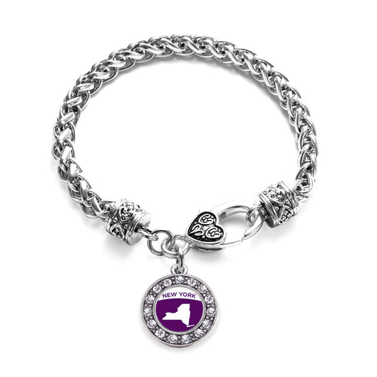 Silver New York Outline Circle Charm Braided Bracelet