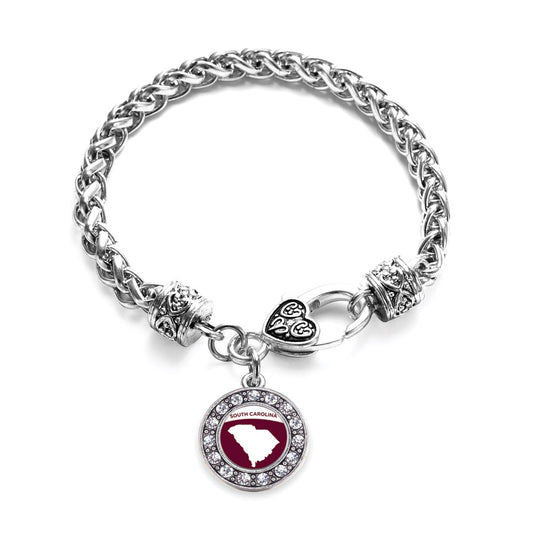 Silver South Carolina Outline Circle Charm Braided Bracelet