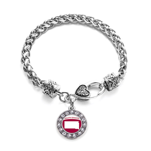 Silver South Dakota Outline Circle Charm Braided Bracelet