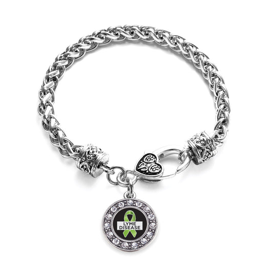 Silver Lyme Disease Support and Awareness Circle Charm Braided Bracelet