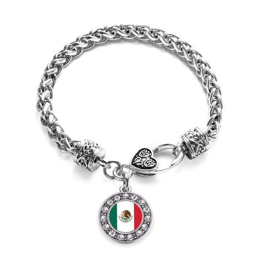 Silver Mexican Flag Circle Charm Braided Bracelet