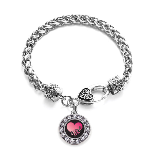 Silver Mom Circle Charm Braided Bracelet