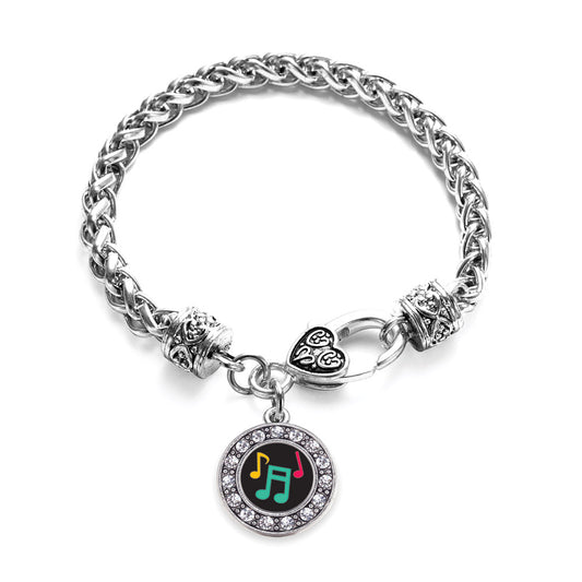 Silver Musical Notes Circle Charm Braided Bracelet