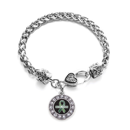 Silver Scoliosis Support and Awareness Circle Charm Braided Bracelet