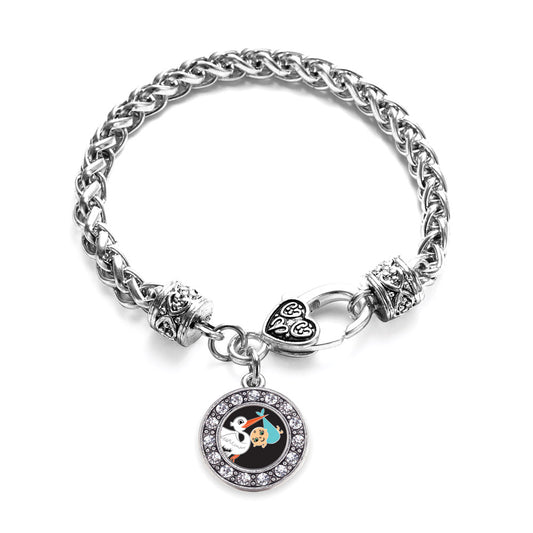 Silver Stork Brings A Boy Circle Charm Braided Bracelet