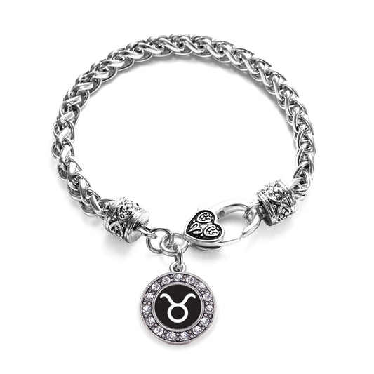Silver Taurus Zodiac Circle Charm Braided Bracelet