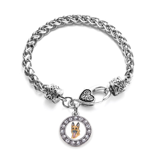 Silver The German Shepherd Circle Charm Braided Bracelet