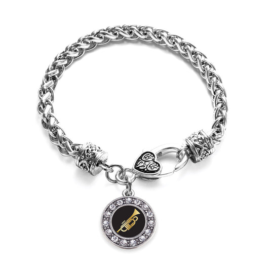 Silver Trumpet Circle Charm Braided Bracelet