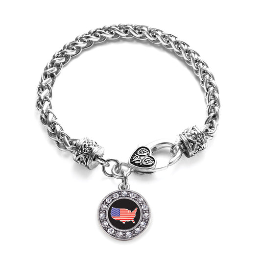 Silver USA Circle Charm Braided Bracelet