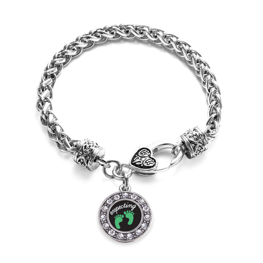 Silver We're Expecting! Footprints Circle Charm Braided Bracelet