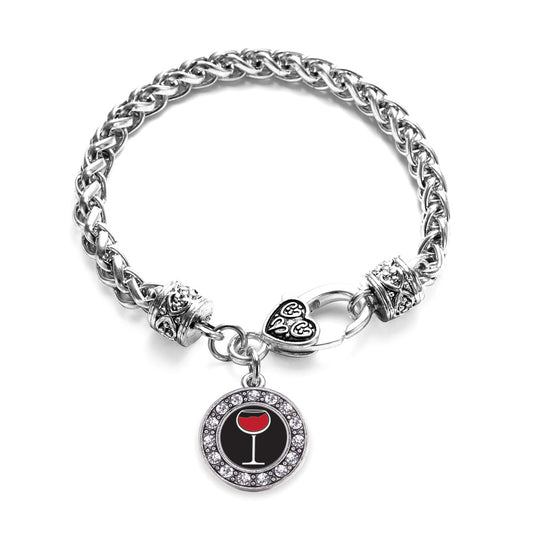 Silver Wine Lovers Circle Charm Braided Bracelet