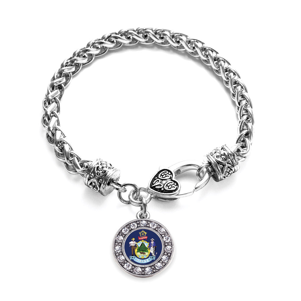 Silver Maine Flag Circle Charm Braided Bracelet