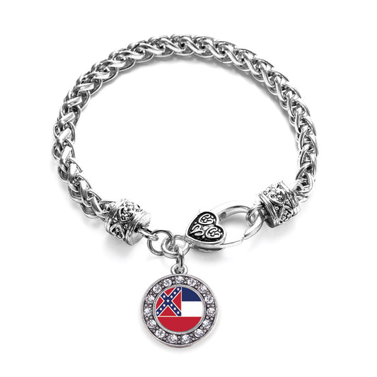 Silver Mississippi Flag Circle Charm Braided Bracelet