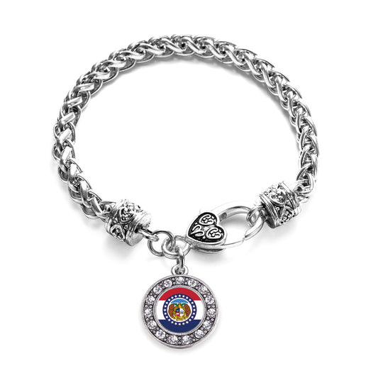 Silver Missouri Flag Circle Charm Braided Bracelet