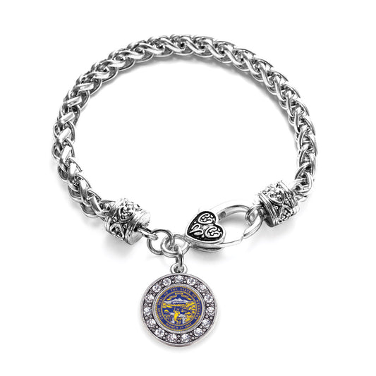 Silver Nebraska Flag Circle Charm Braided Bracelet