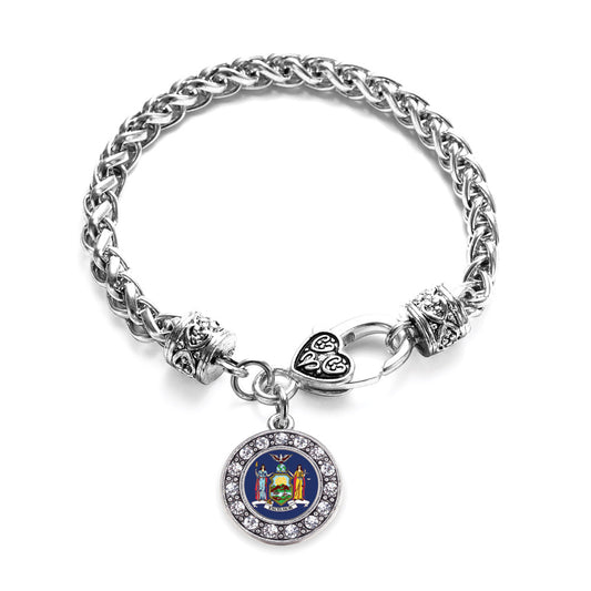 Silver New York Flag Circle Charm Braided Bracelet