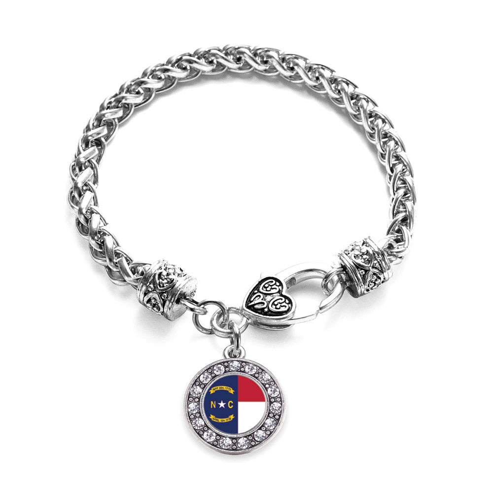 Silver North Carolina Flag Circle Charm Braided Bracelet