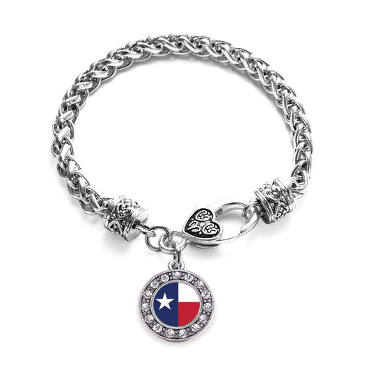 Silver Texas Flag Circle Charm Braided Bracelet