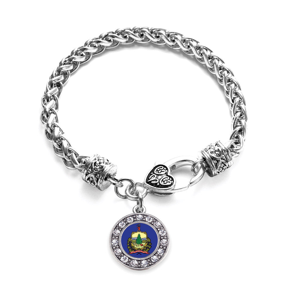 Silver Vermont Flag Circle Charm Braided Bracelet