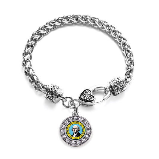 Silver Washington Flag Circle Charm Braided Bracelet