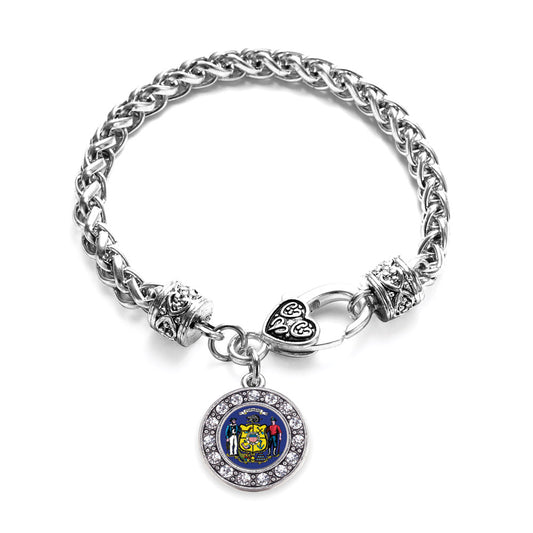 Silver Wisconsin Flag Circle Charm Braided Bracelet