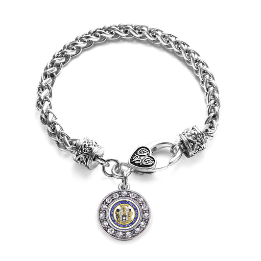 Silver Wyoming Flag Circle Charm Braided Bracelet