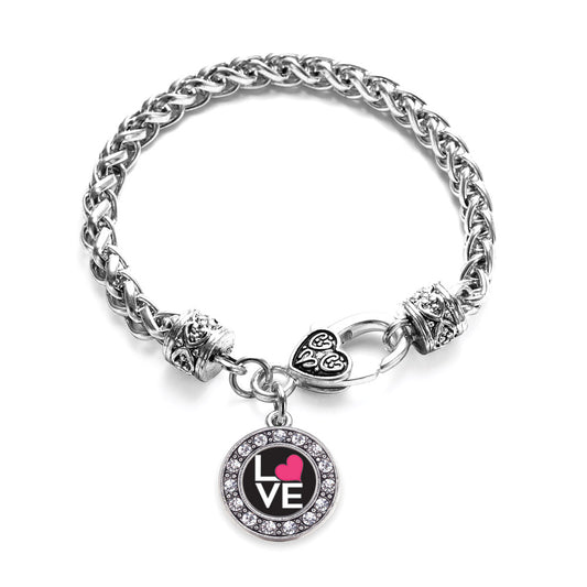 Silver Love Heart Circle Charm Braided Bracelet