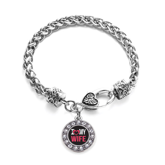 Silver I Love My Wife Circle Charm Braided Bracelet