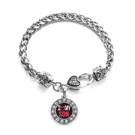 Silver I Love My Son Circle Charm Braided Bracelet