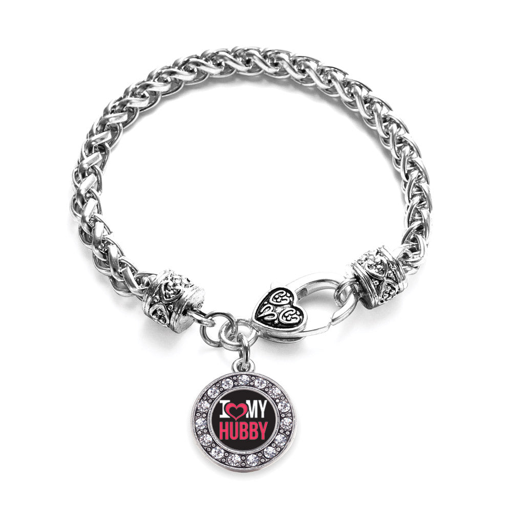 Silver I Love My Hubby Circle Charm Braided Bracelet