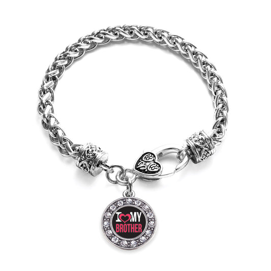 Silver I Love My Brother Circle Charm Braided Bracelet