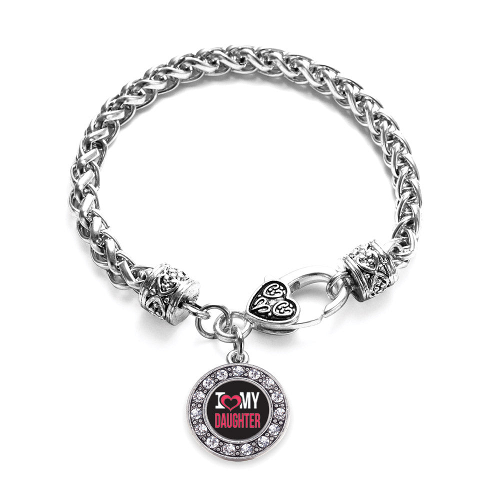 Silver I Love My Daughter Circle Charm Braided Bracelet