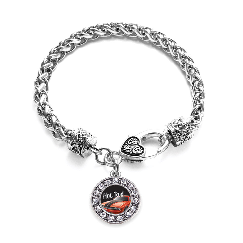 Silver Hot Rod Circle Charm Braided Bracelet