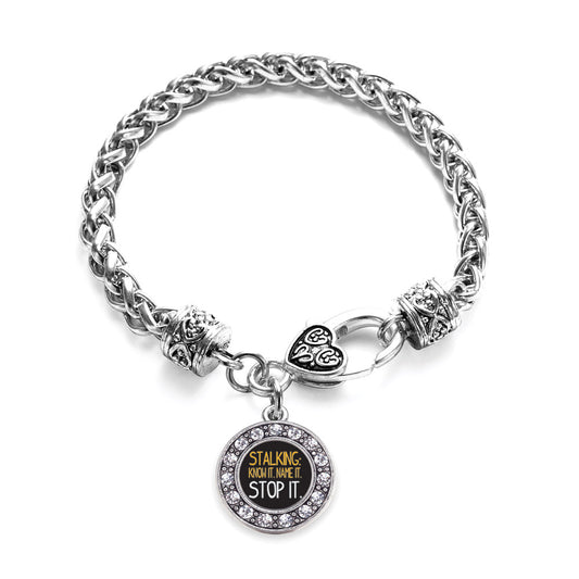 Silver Stalker Awareness Circle Charm Braided Bracelet