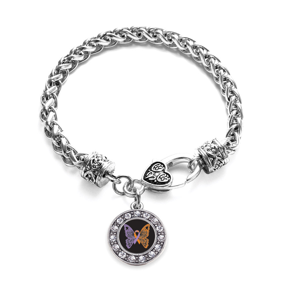 Silver Psoriasis Awareness Butterfly Circle Charm Braided Bracelet