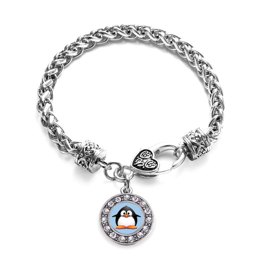 Silver Penguin Circle Charm Braided Bracelet
