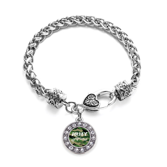 Silver Army Girlfriend Circle Charm Braided Bracelet