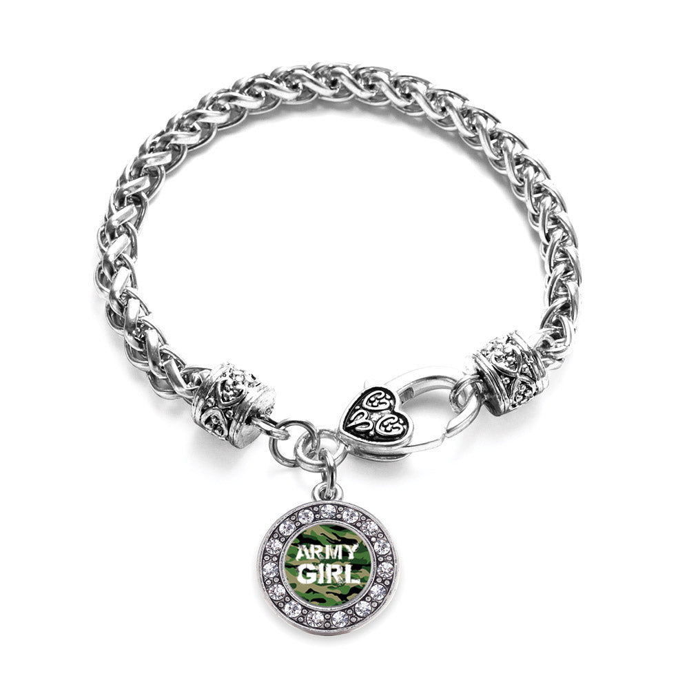 Silver Army Girl Circle Charm Braided Bracelet