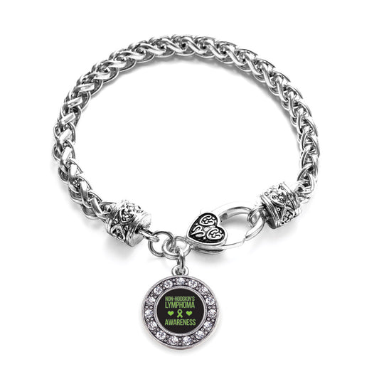 Silver Non Hodgkins Lymphoma Support Circle Charm Braided Bracelet