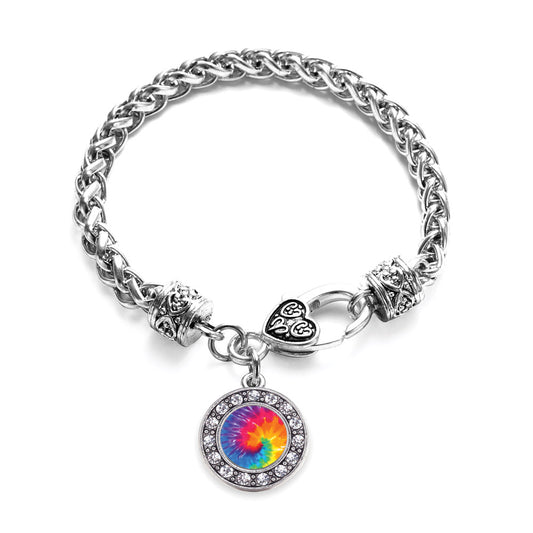 Silver Tie Dye Circle Charm Braided Bracelet