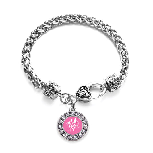 Silver Get It Girl Circle Charm Braided Bracelet