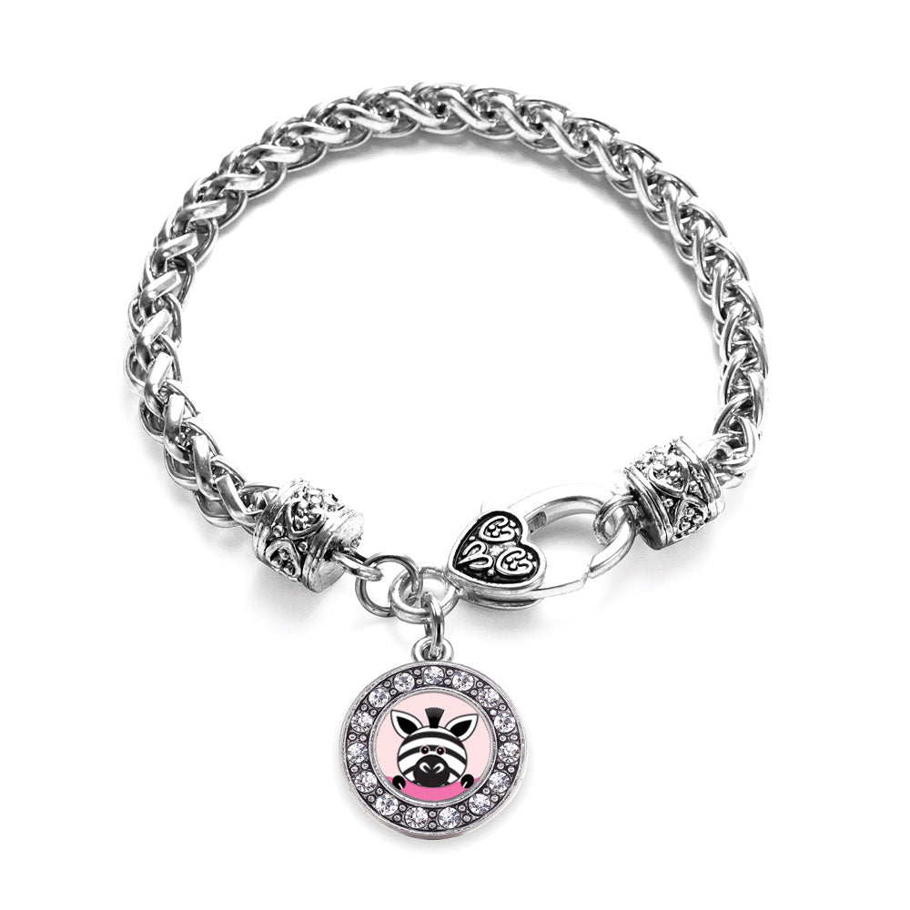Silver Peeking Zebra Circle Charm Braided Bracelet