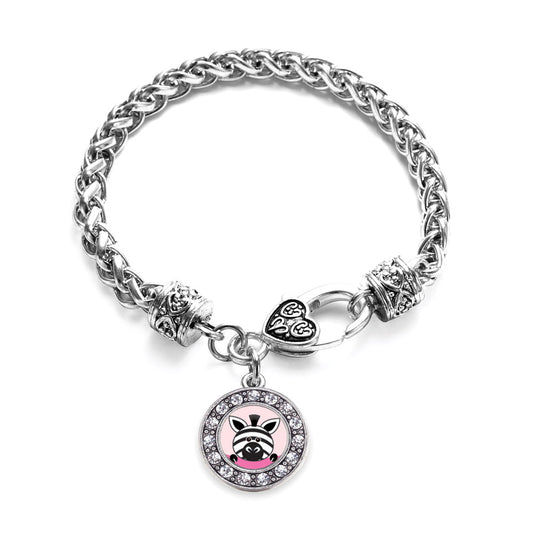 Silver Peeking Zebra Circle Charm Braided Bracelet