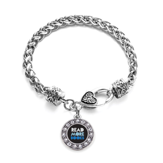 Silver Read More Book Circle Charm Braided Bracelet