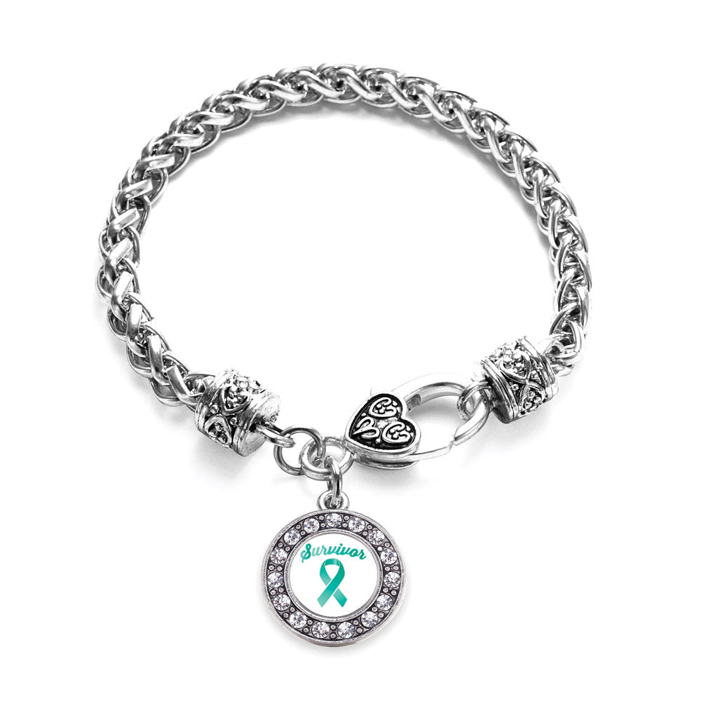 Silver Teal Ribbon Survivor Circle Charm Braided Bracelet