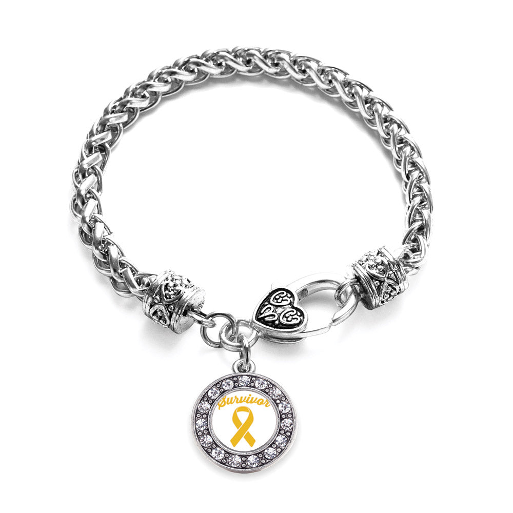 Silver Yellow Ribbon Survivor Circle Charm Braided Bracelet