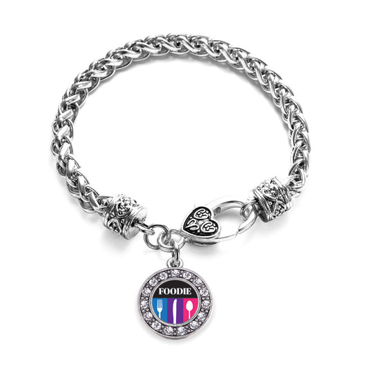 Silver Foodie Circle Charm Braided Bracelet