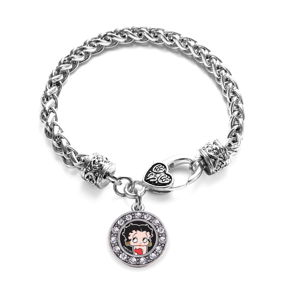 Silver Betty Boop Circle Charm Braided Bracelet