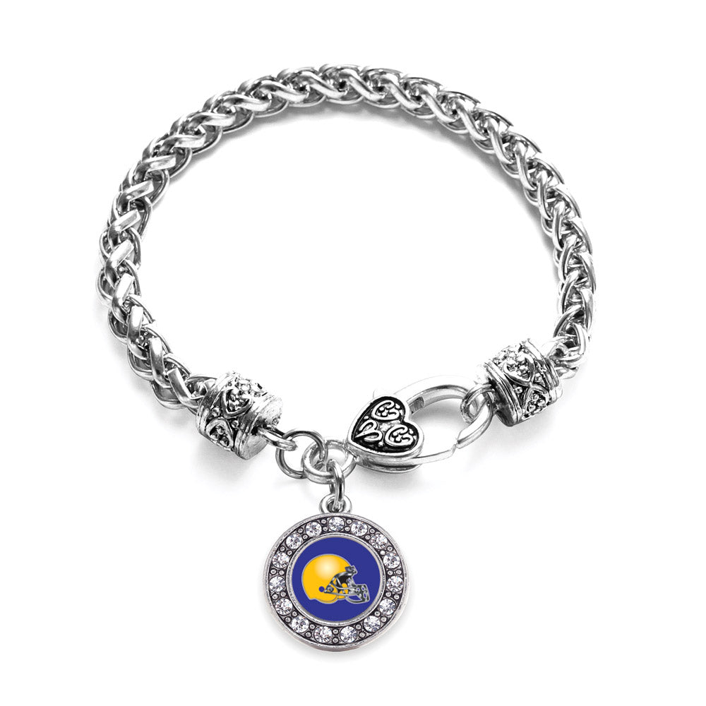 Silver Blue and Yellow Team Helmet Circle Charm Braided Bracelet